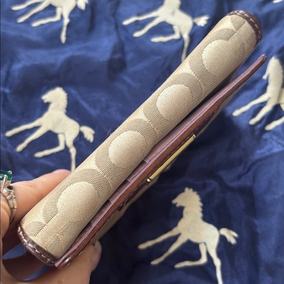 Coach Signature C Khaki Jacquard Canvas Brown Leather Trim Card Organizer Wallet - Picture 6 of 16